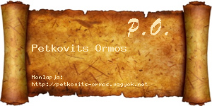 Petkovits Ormos névjegykártya